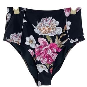 CUPSHE Black Floral Swimsuit Bottom Size Medium NWT